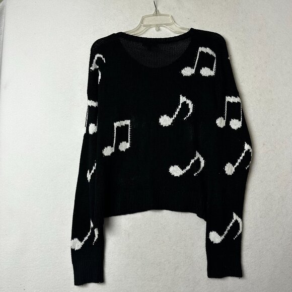 Hot Topic sweater sz large black with white music notes cropped novelty top - Picture 4 of 5